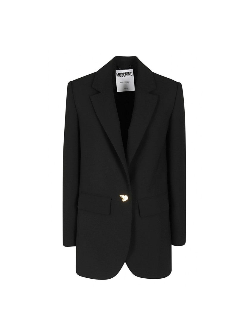 Moschino Black Single-Breasted Gold Button Closure Blazer