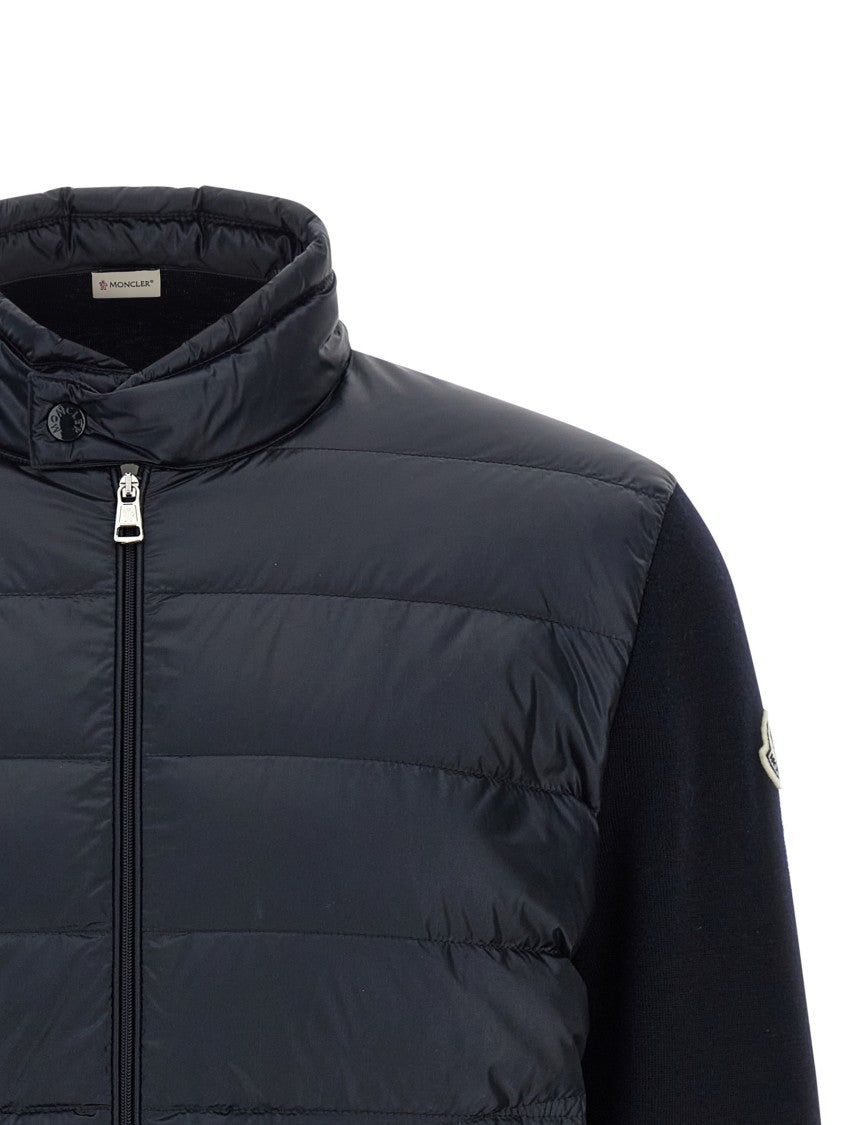 Moncler Quilted And Padded Cardigan With High Neck And Felt Logo Patch