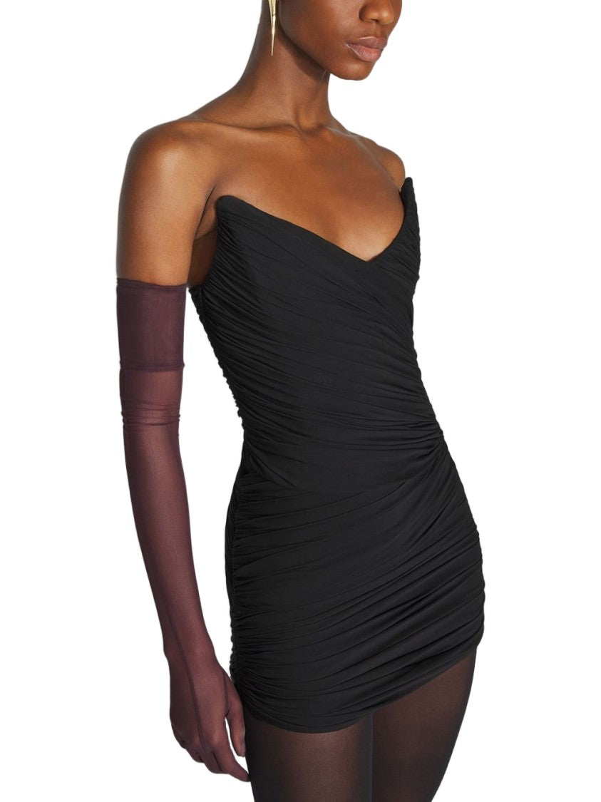Mugler Black Strapless V Neck Evening Dress