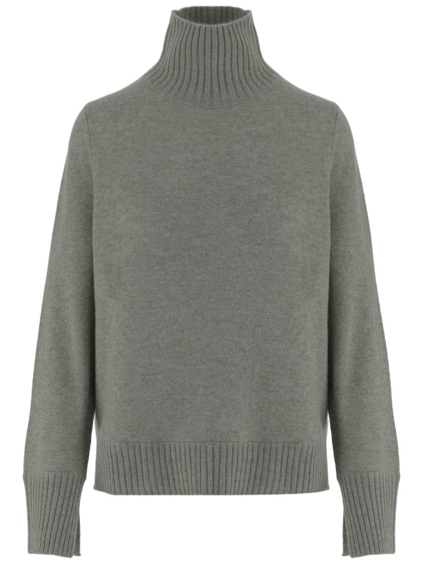 Allude Green Ribbed Turtleneck Cashmere Sweater