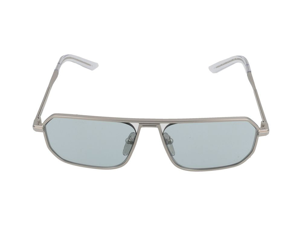 Prada Geometric Blue Tinted Lens Steel Frame Sunglasses