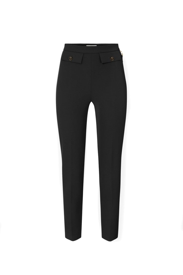 Elisabetta Franchi Black Ankle-Length Flap Pocket Polyester-Blend Cropped Pants