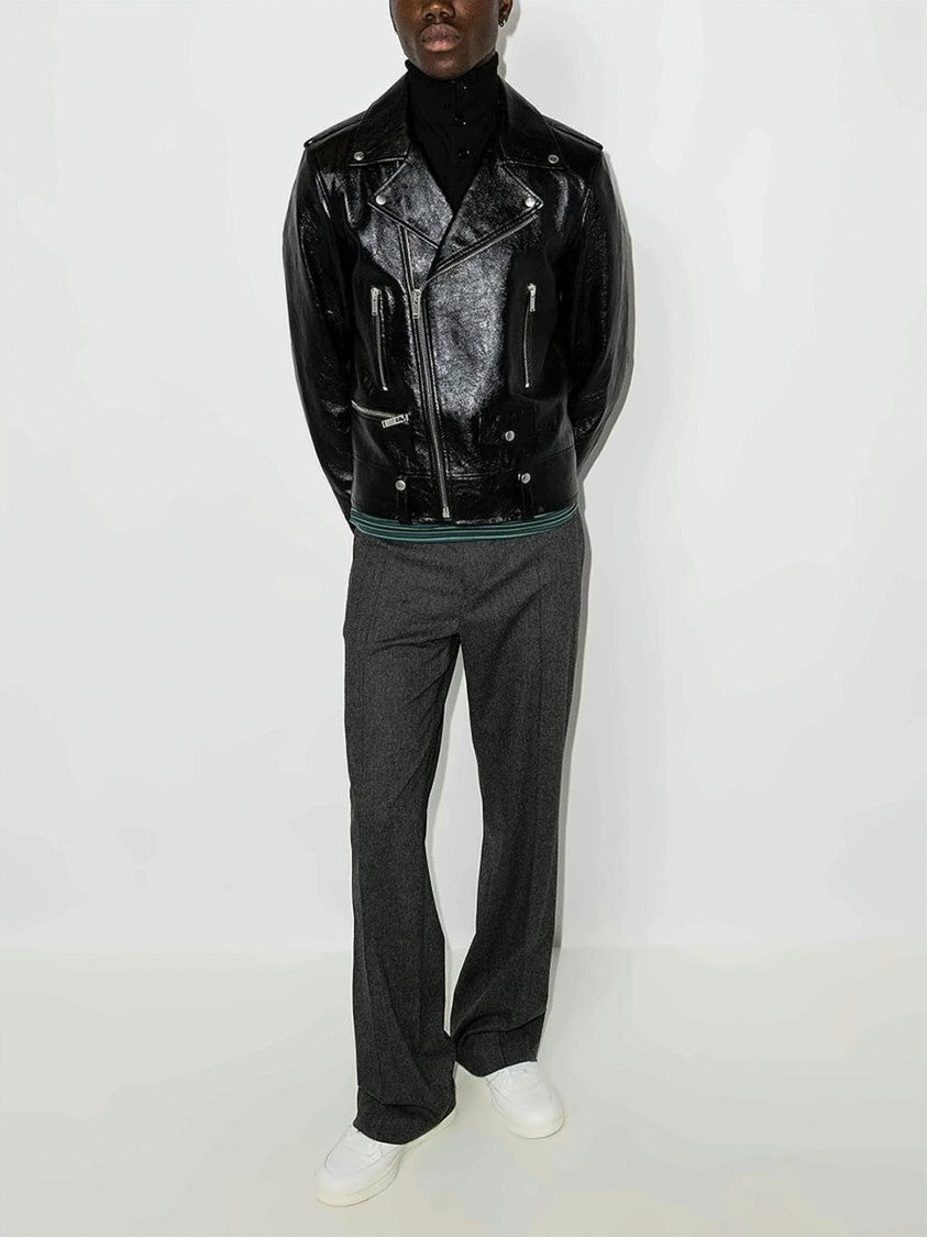 Saint Laurent Black Asymmetrical Zipper Leather Jacket