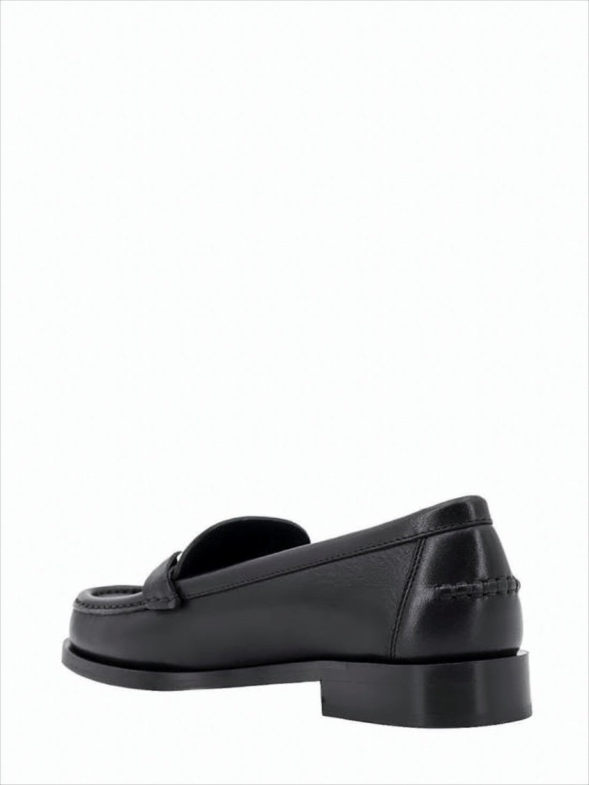 Salvatore Ferragamo Black Calf Leather Loafers With Polished Finish