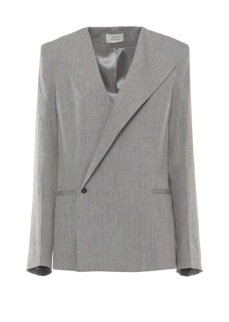 Loulou De Saison Grey Suna Linen-Blend Double-Breasted Blazer