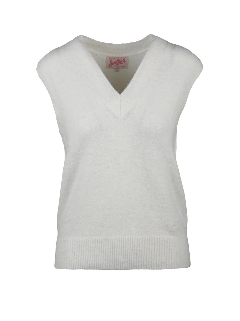 Mc2 Saint Barth White Alpaca-Blend Knit Vest