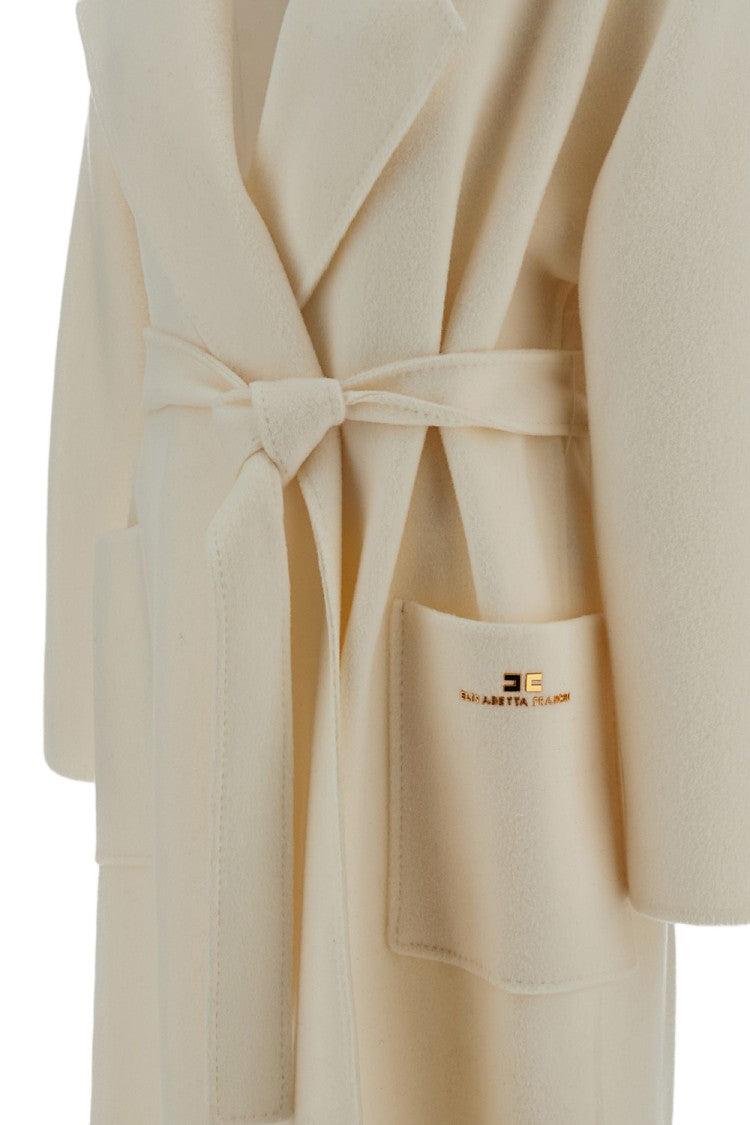 Elisabetta Franchi White Double-Cloth Wool Belted Robe Coat