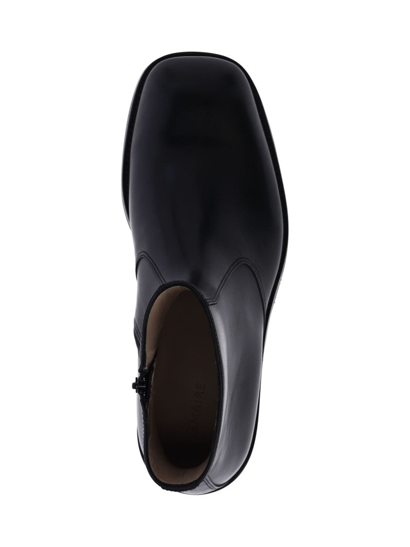 Lemaire Black Smooth Leather Square-Toe Ankle Boots