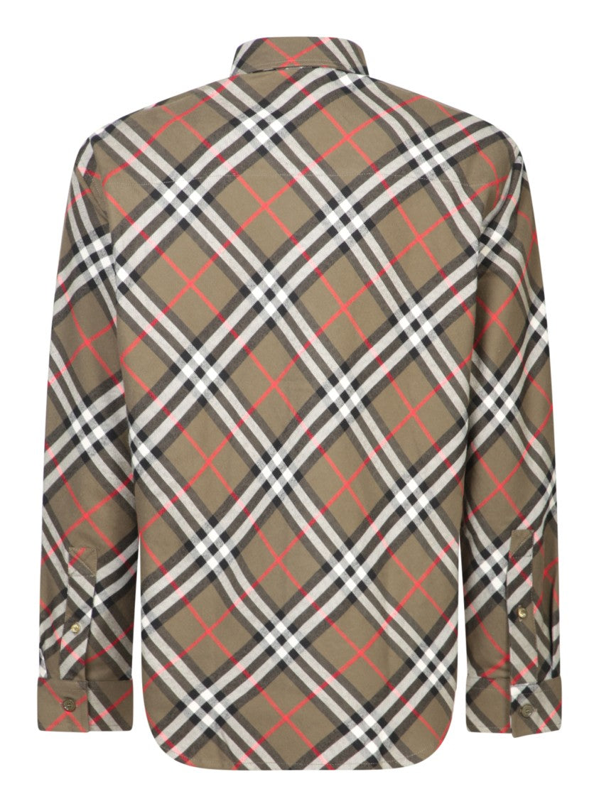 Burberry Olive Green Shirt With Classic Check Pattern