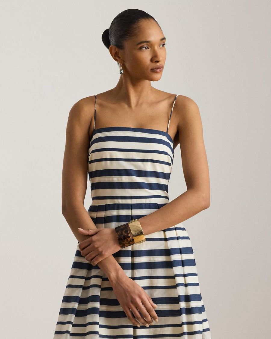 Lauren Ralph Lauren - Striped Satin Sleeveless Cocktail Dress - Womens - Blue