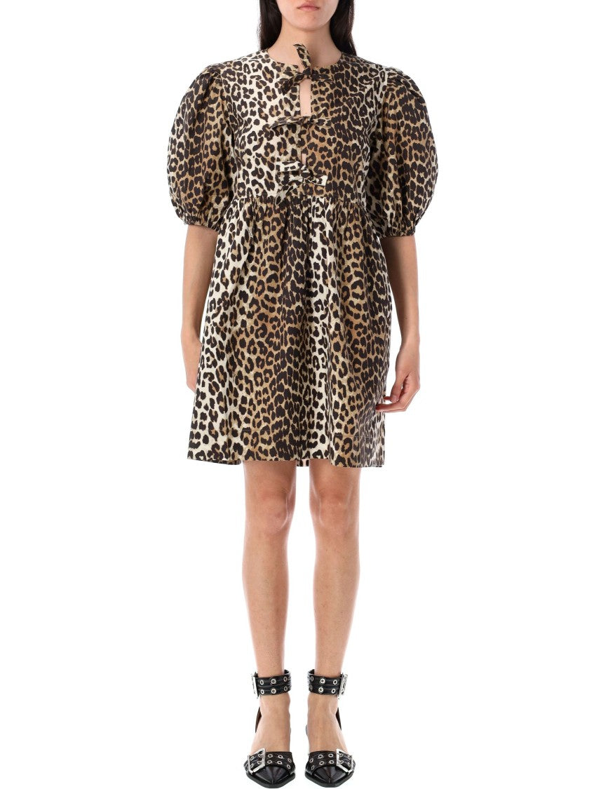 Ganni Leopard Tie String Mini Dress