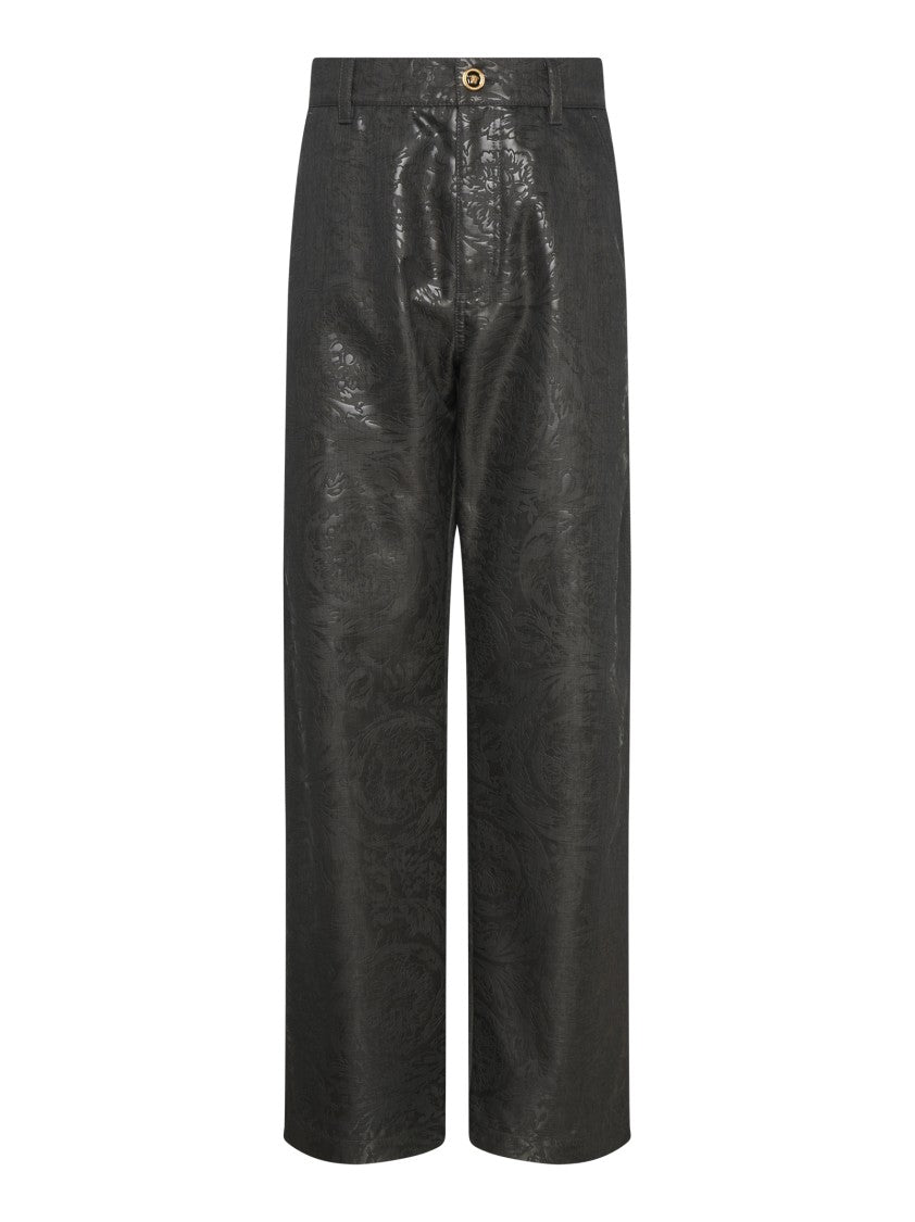 Versace Grey Jacquard Trousers With Five-Pocket Design