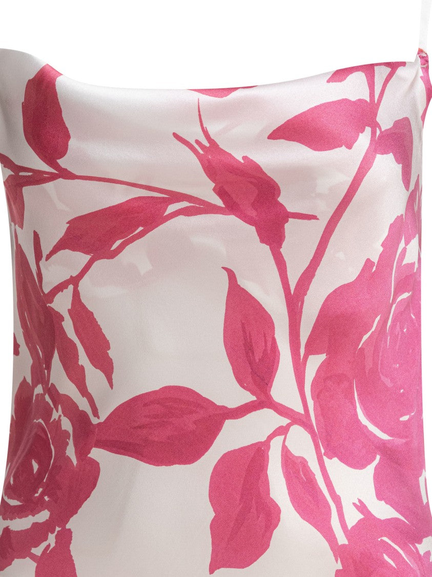 Sleep No More Floral Pattern Silk Slip Dress