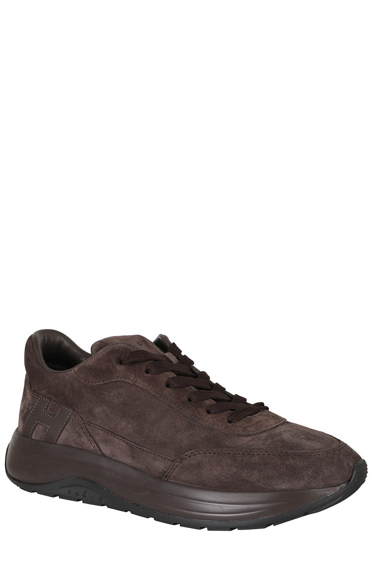 Hogan Brown Hi Light Suede Rubber Sole Leather Sneakers