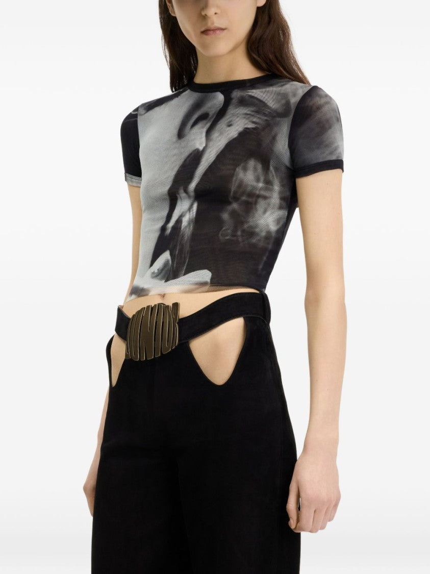 Jean Paul Gaultier Black White Artistic Print Fitted Crop Top