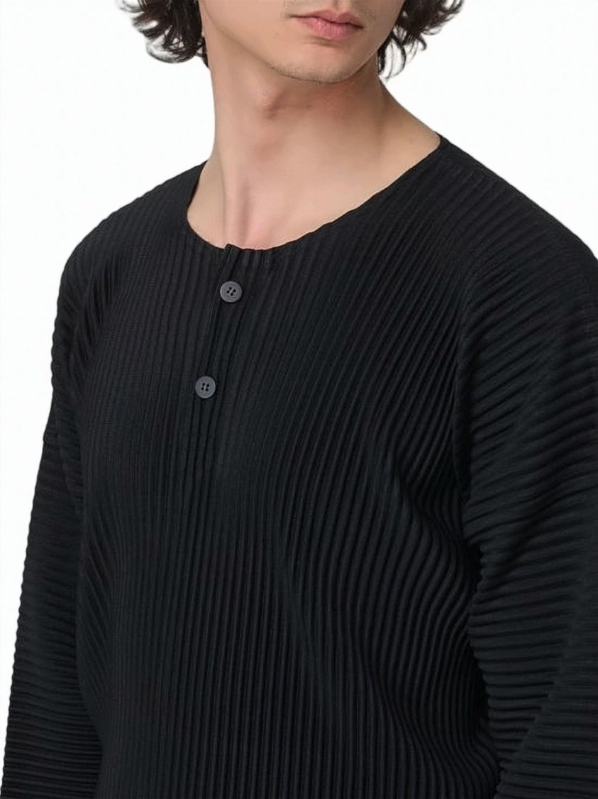 Homme Plissé Issey Miyake Finely Pleated Long-Sleeve Top With Round Neckline