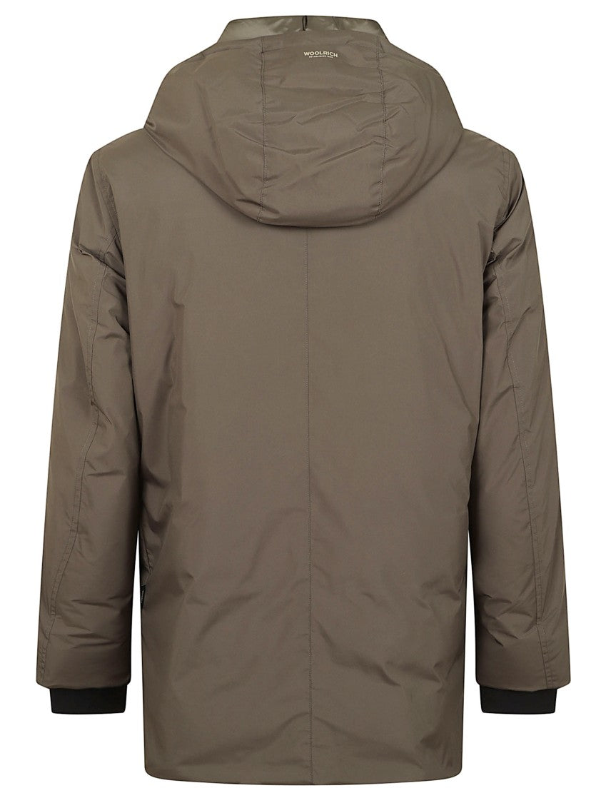 Woolrich Waterproof Nylon Parka With Drawstring Hood And Flap Pockets