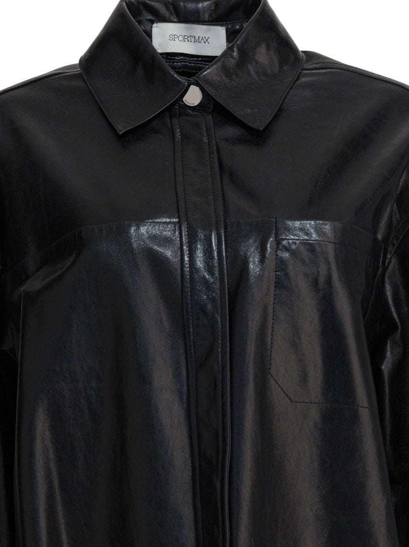 Max Mara Glossy Finish Leather Shirt With Classic Collar