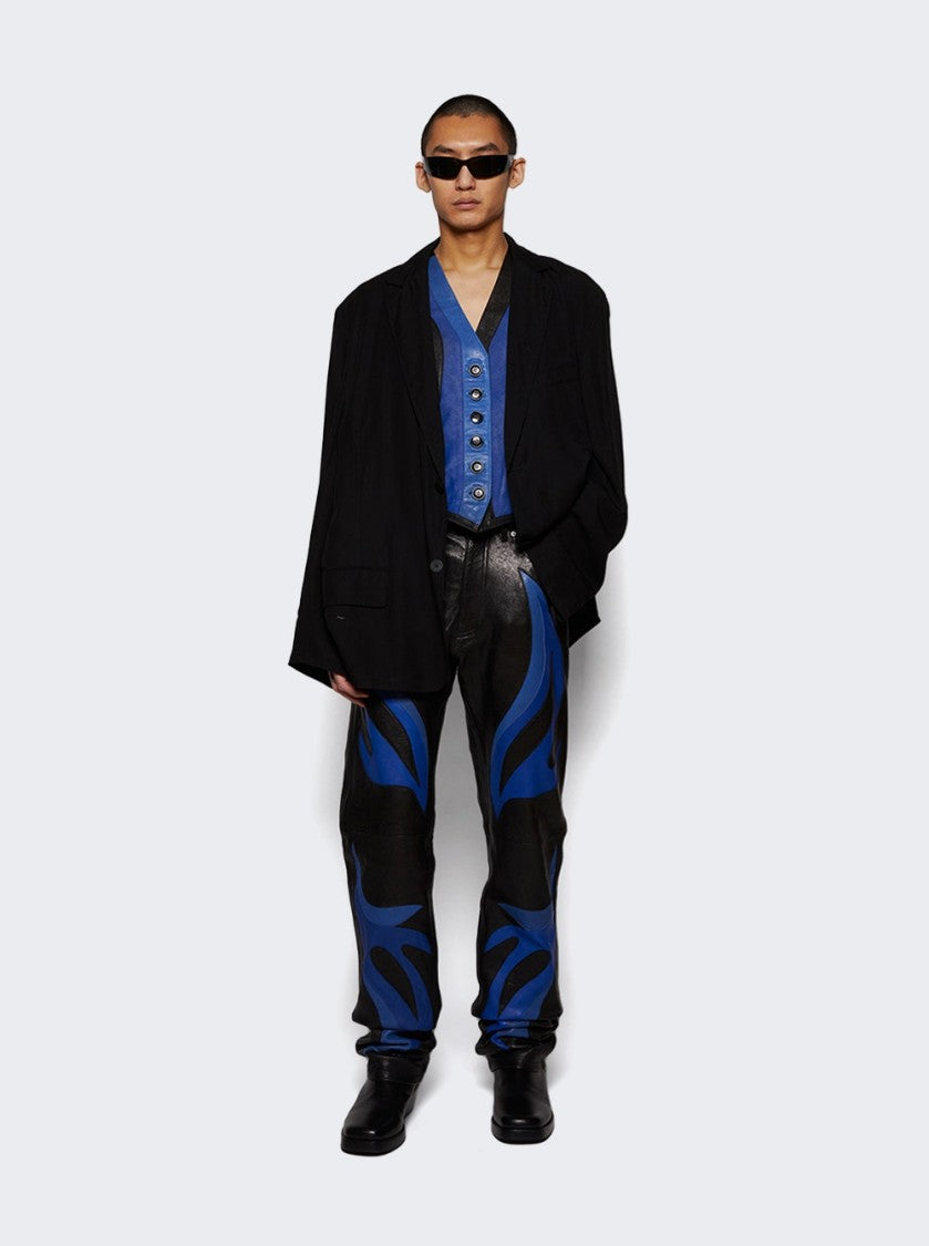 Martine Rose Appliqué Leather Waistcoat Vest - Black And Blue