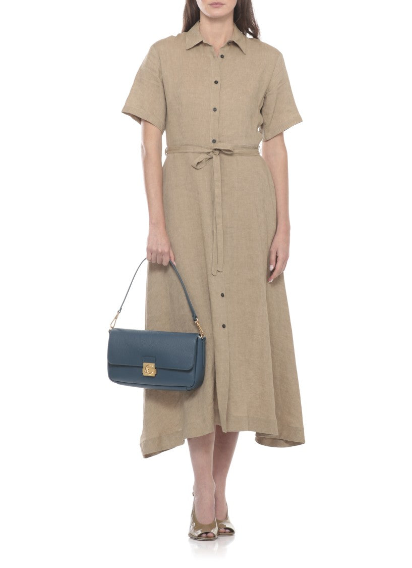 Coccinelle Structured Blue Leather Shoulder Bag With Distinctive Gold-Tone Lock