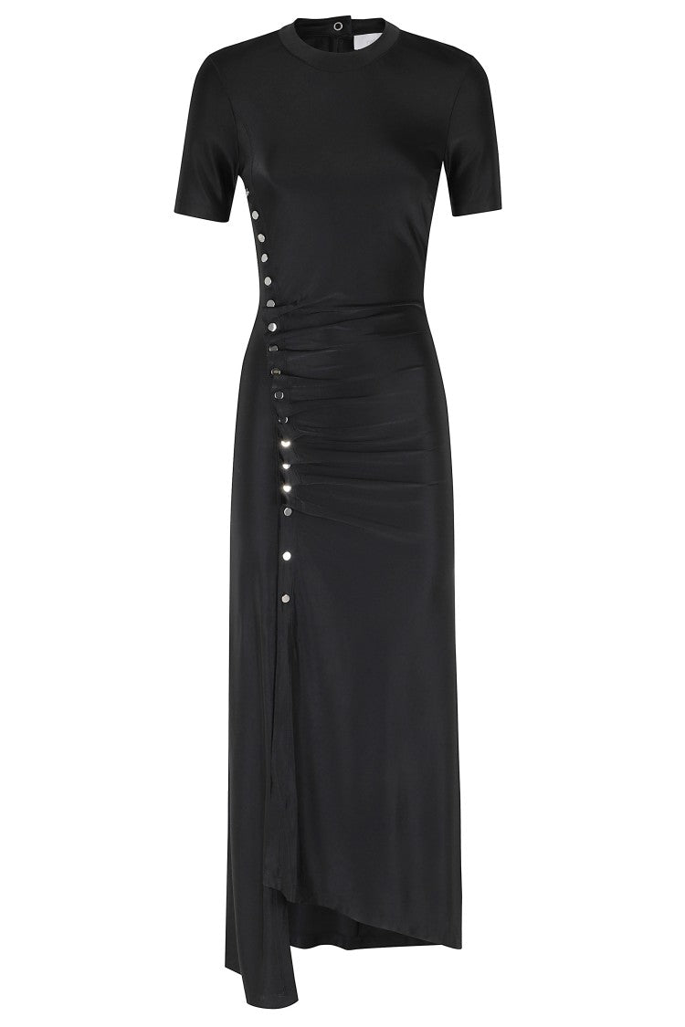 Rabanne Black Long Draped Studded Asymmetric Viscose Evening Dress