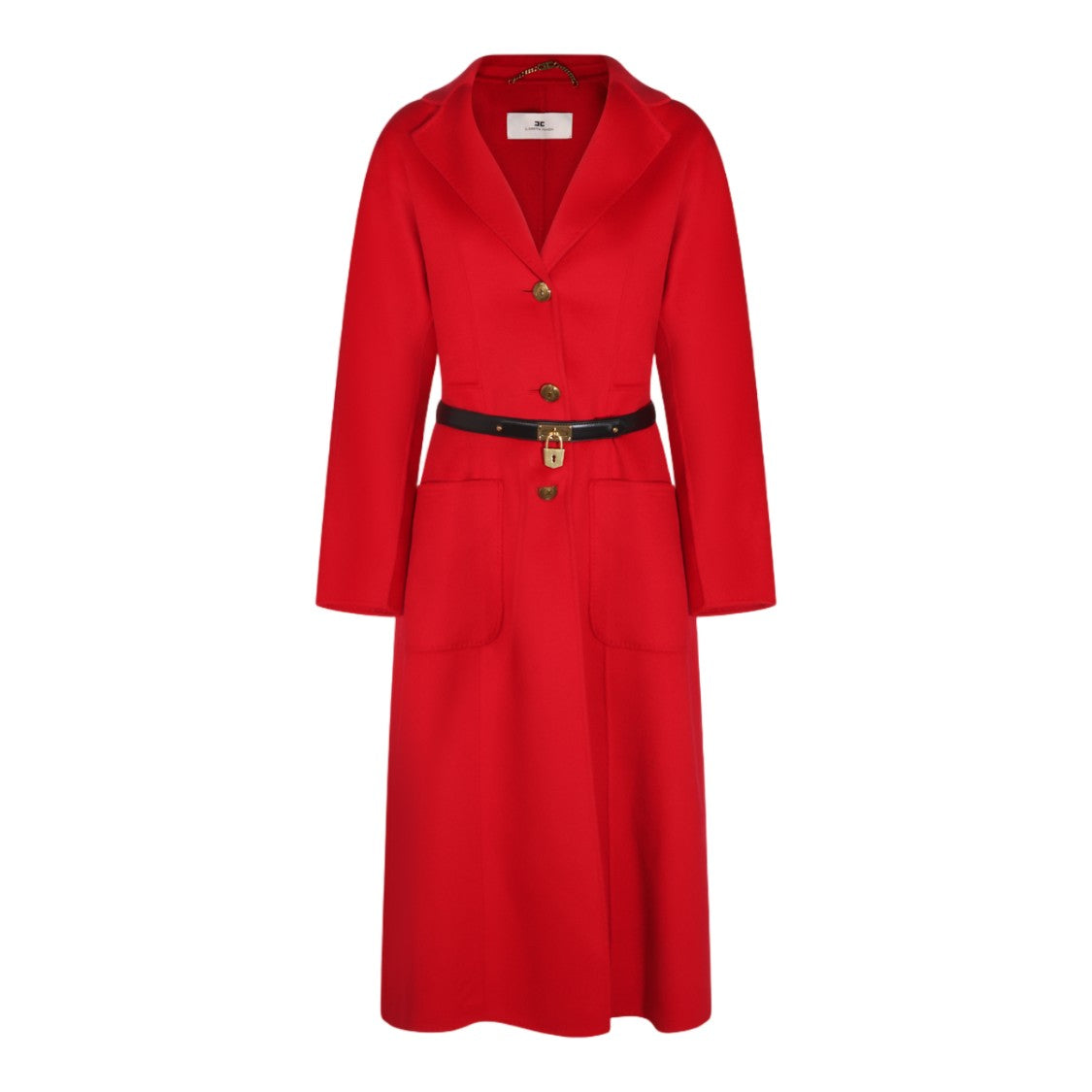 Elisabetta Franchi Long Tailored Coat With Classic Lapel And Gold Accents