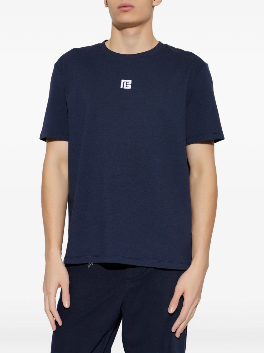 Balmain Blue Loose Short-Sleeved Relaxed Logo T-Shirt