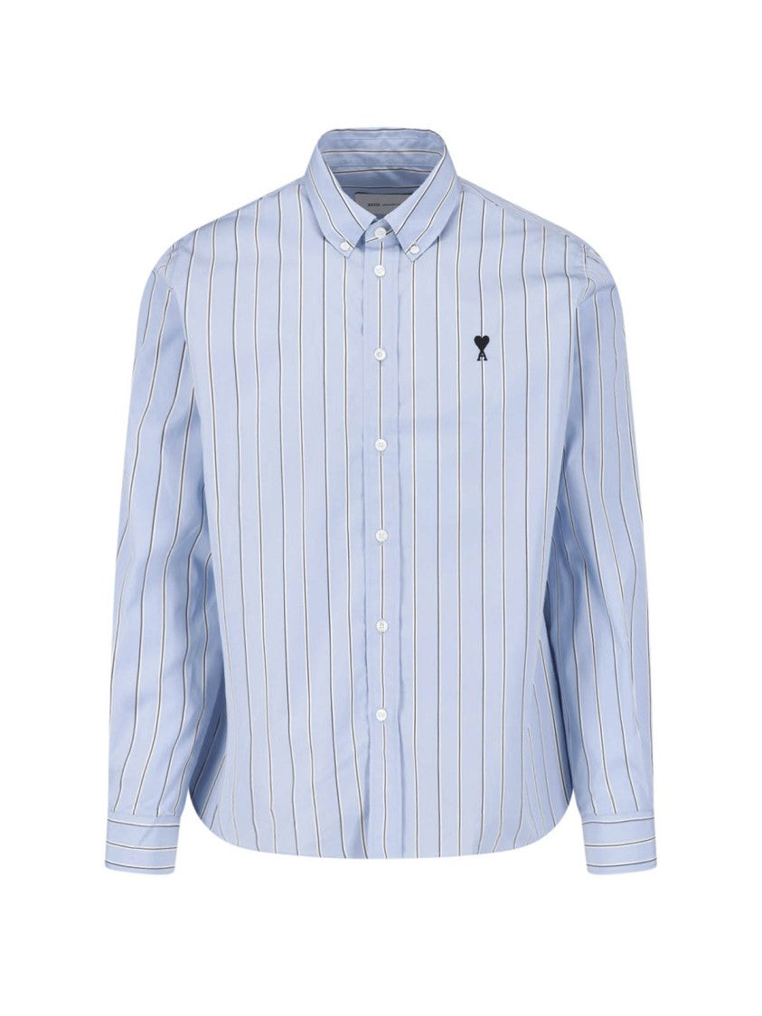 Ami Paris Light Blue Ami De Cœur Striped Shirt