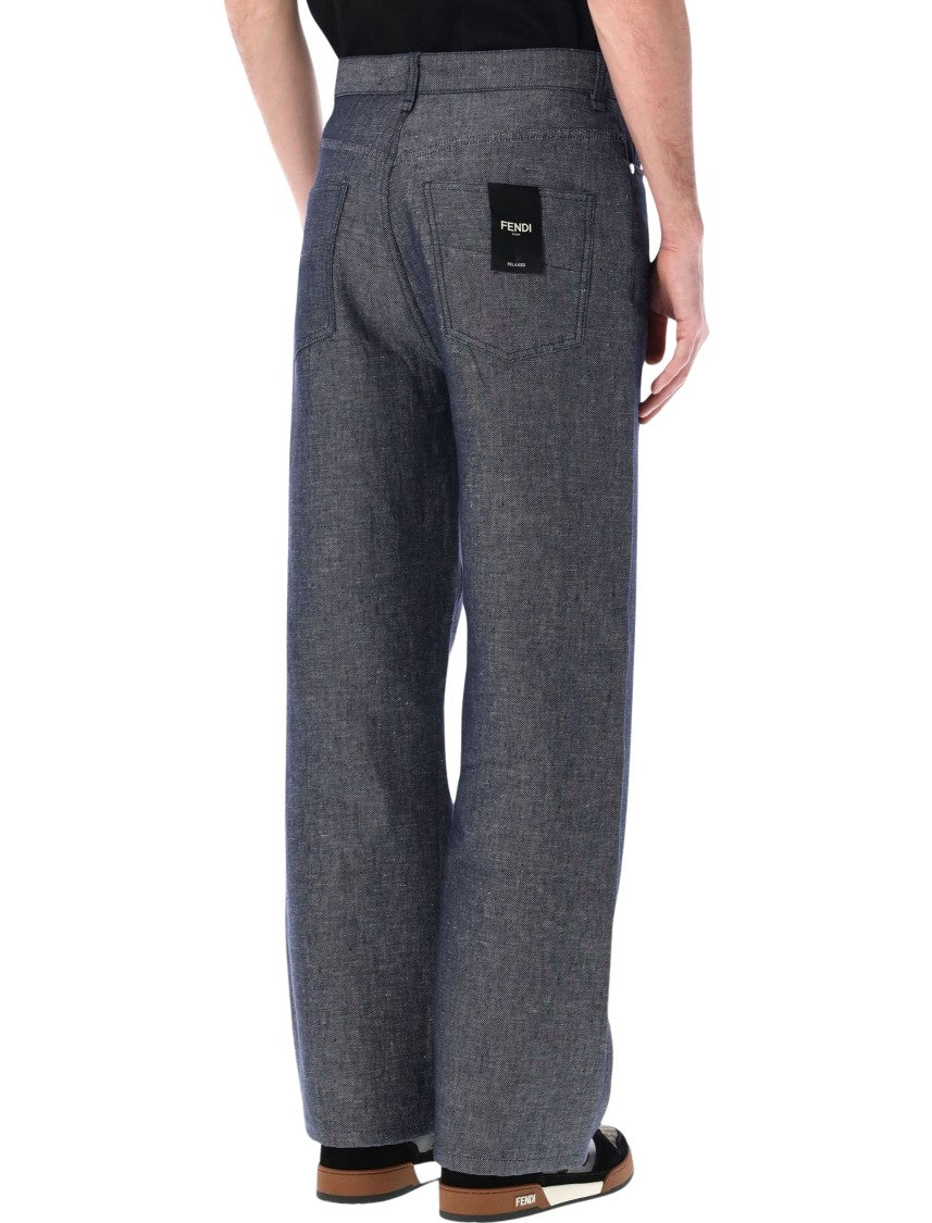 Fendi Dark Wash Straight Leg Five Pocket Jeans