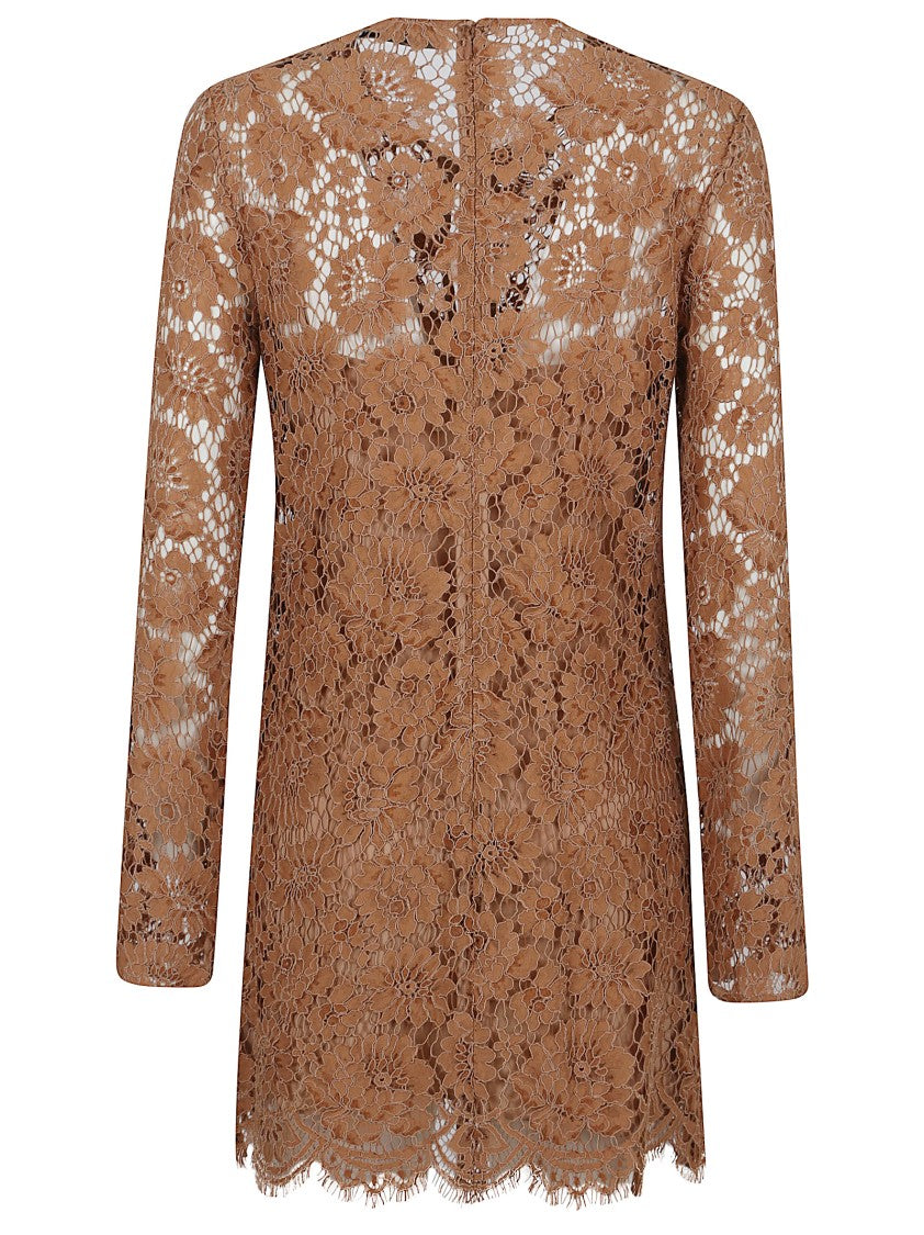 Self-Portrait Tan Lace Bow Mini Dress