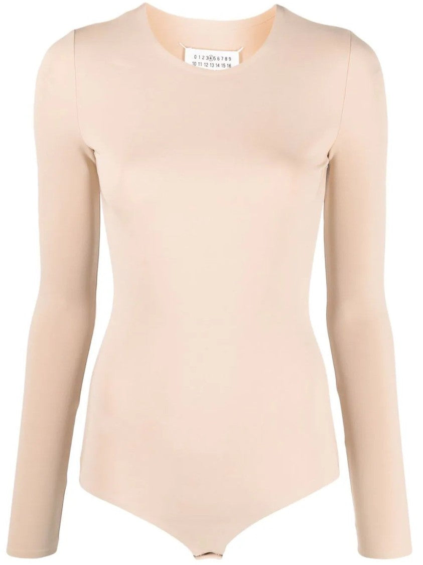 Maison Margiela Fitted Beige Bodysuit-Style Blouse With Seamless Finish