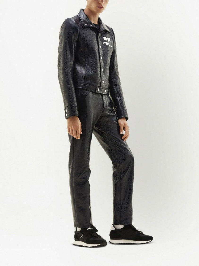 Courrèges Cropped Black Jacket With Textured Finish