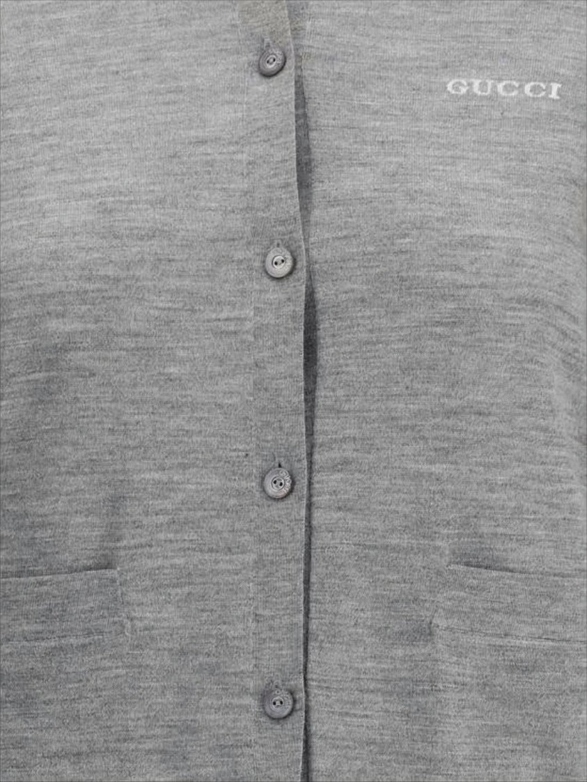 Gucci Cashmere-Silk Grey Cardigan With Round Neckline