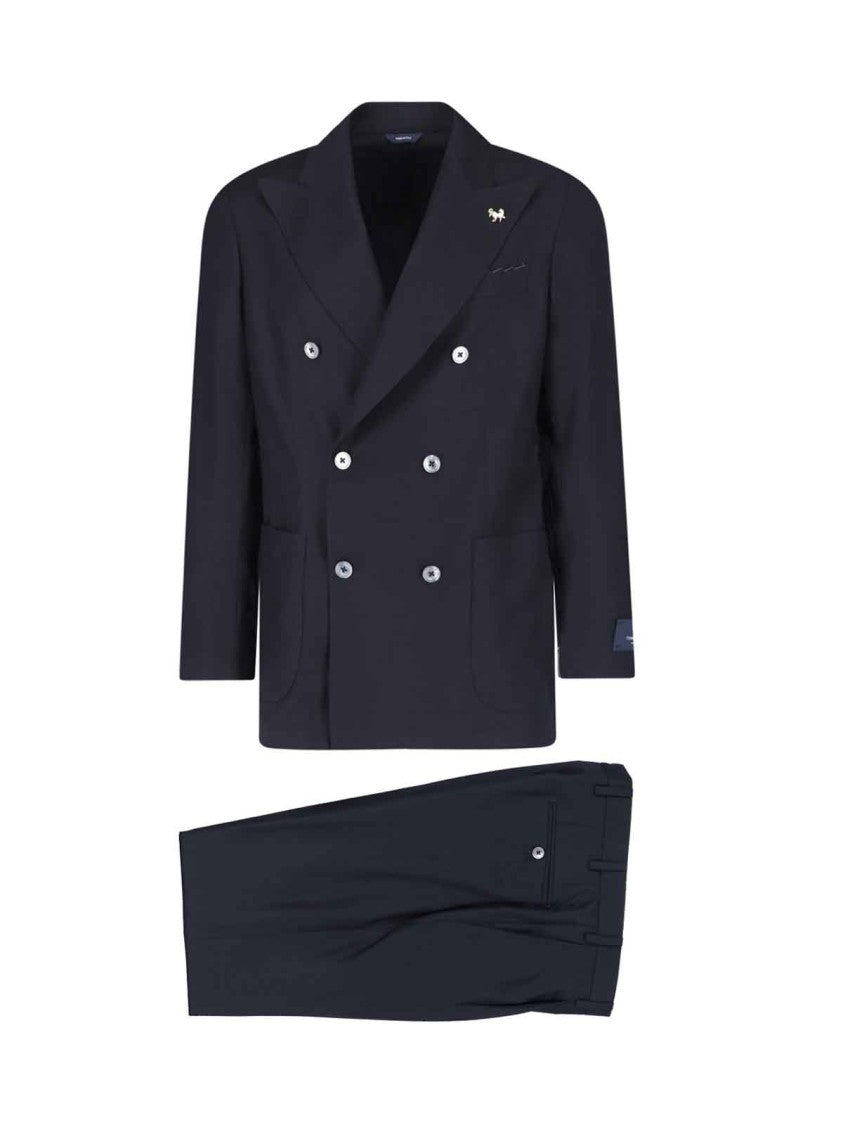 Tombolini Black Virgin Wool Double-Breasted Suit