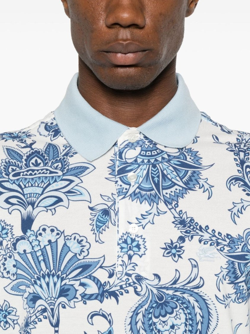 Etro Floral Print Polo In Sky Blue