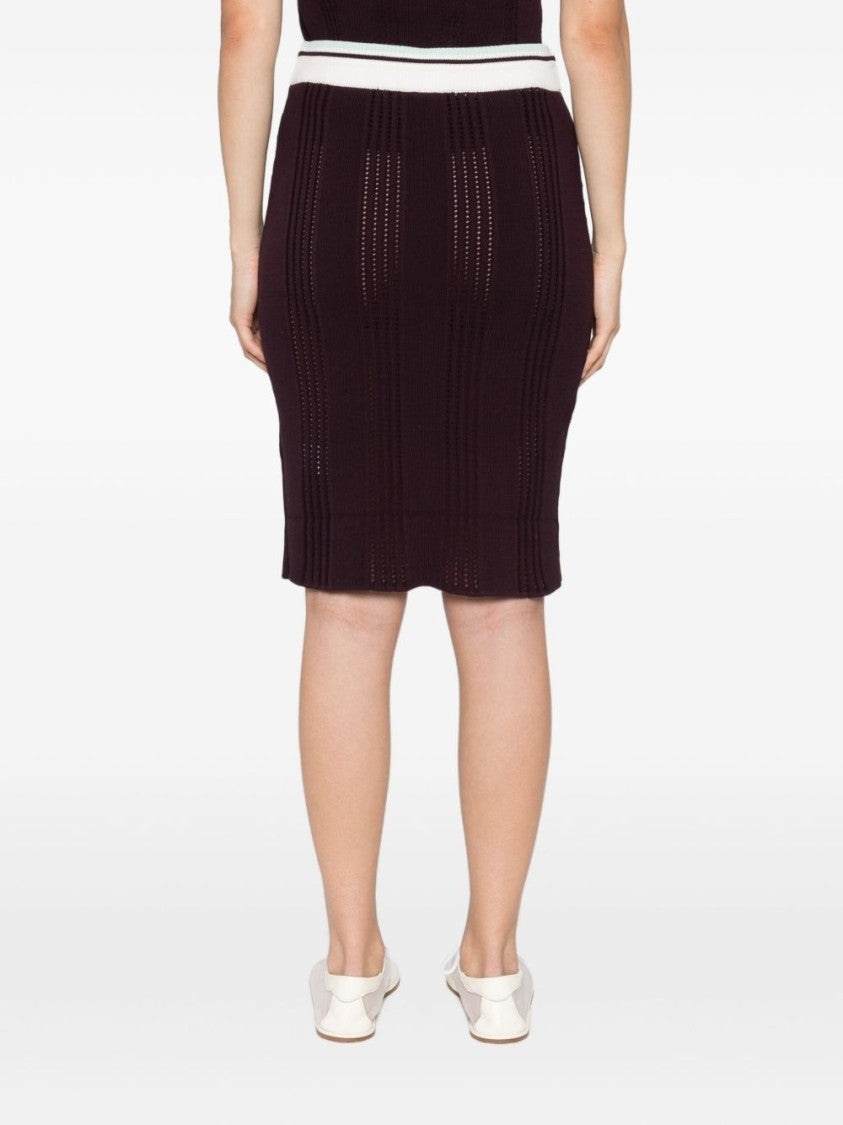 Casablanca Knee-Length Fitted Skirt With Vertical Open-Knit Stripes