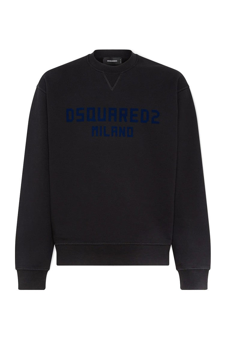 Dsquared2 Black Milano Logo Printed Cotton Crewneck Sweatshirt