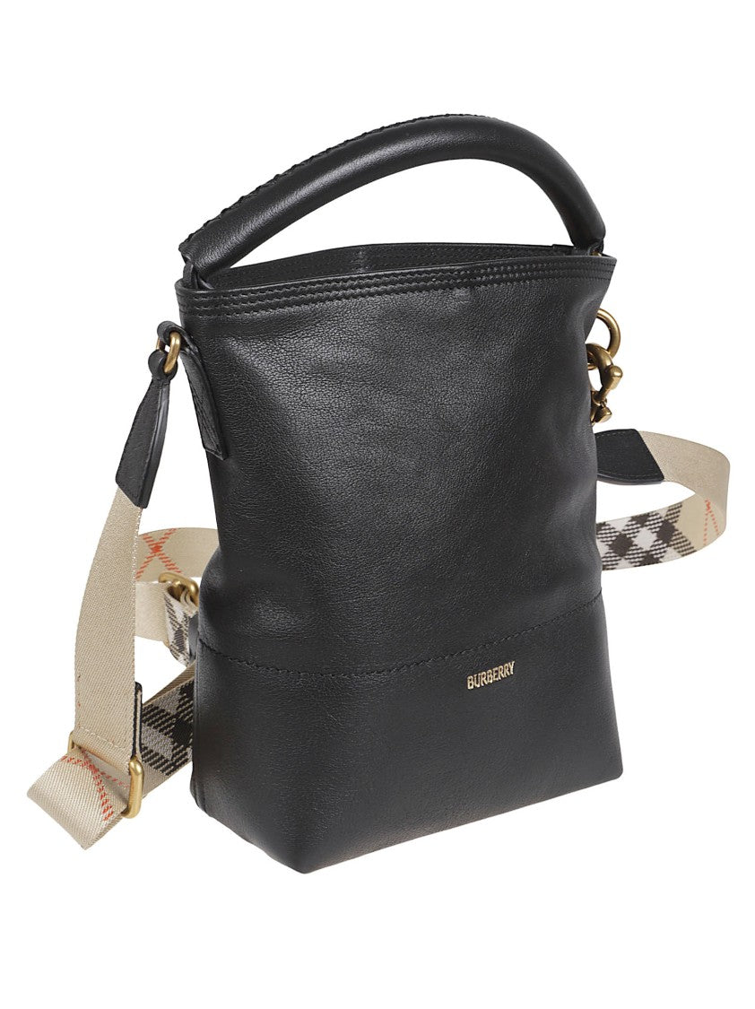 Burberry Textured Calf Grain Handbag With Embossed Logo