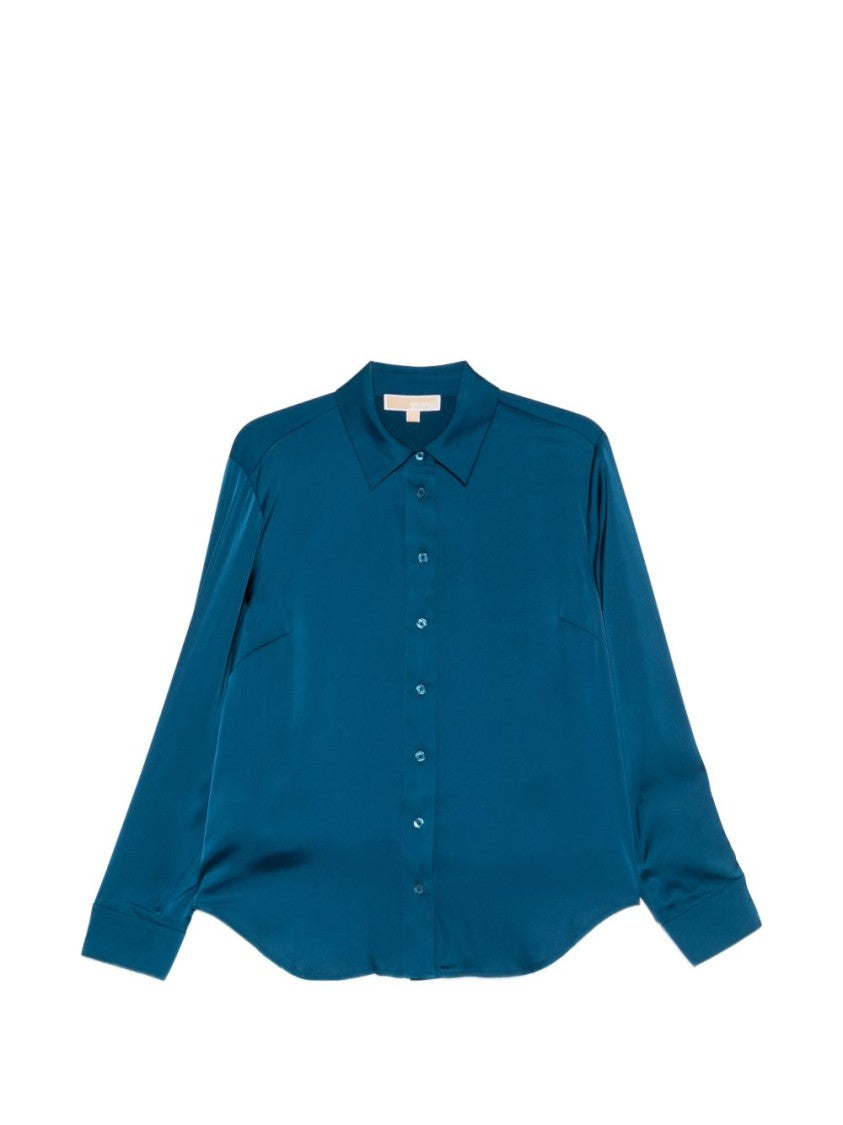 Michael Kors Button-Down Blue Shirt With Classic Collar And Curved Hemline