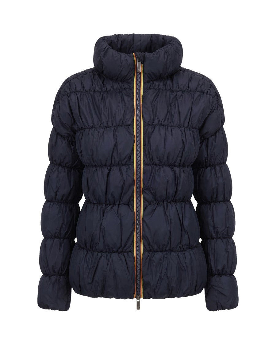 K-Way Maxi Ruffled Puffer Jacket With High Collar In Blue Depth