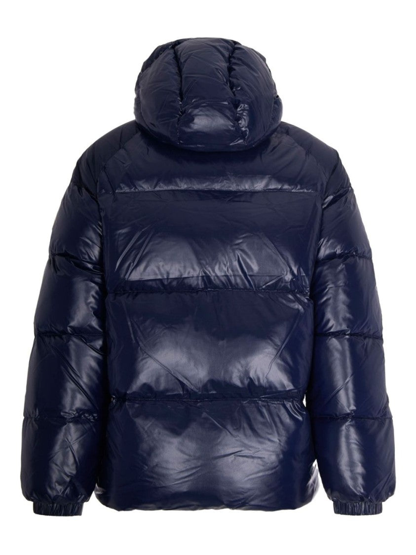 Pyrenex Navy Blue Down Jacket With Drawstring Hood And Quilted Design