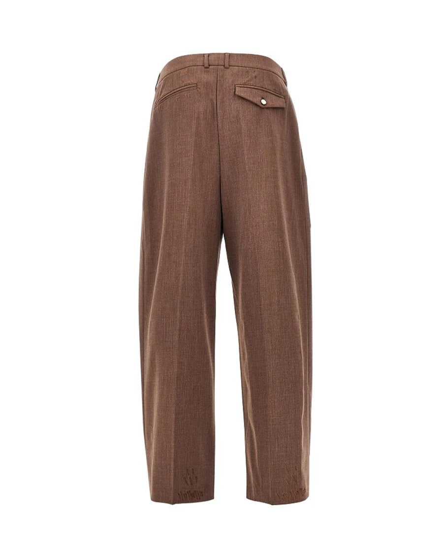 Thestroy Brown Anthem Cotton-Blend Pleated Wide-Leg Pants