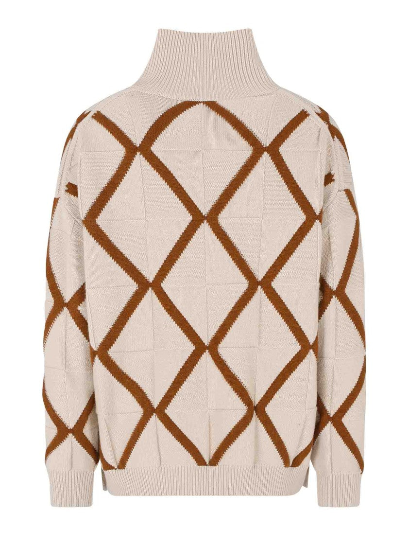 Emporio Armani Polo-Style Ivory Sweater With Jacquard Diamond Pattern