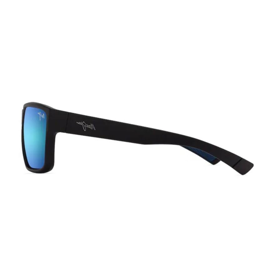 Maui Jim Uila Rectangular Matte Black Sunglasses With Reflective Blue Lenses