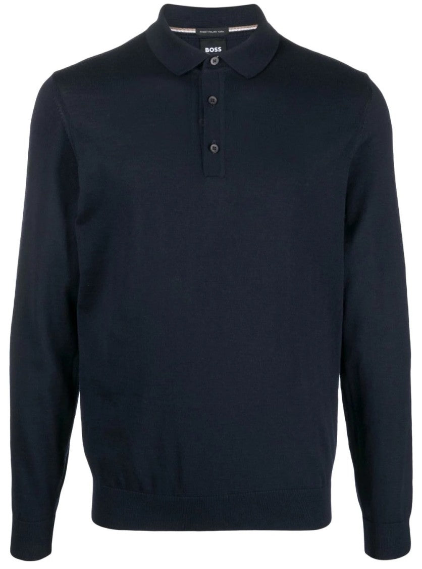 Hugo Boss Lancione Fine-Knit Long Sleeve Polo Sweater