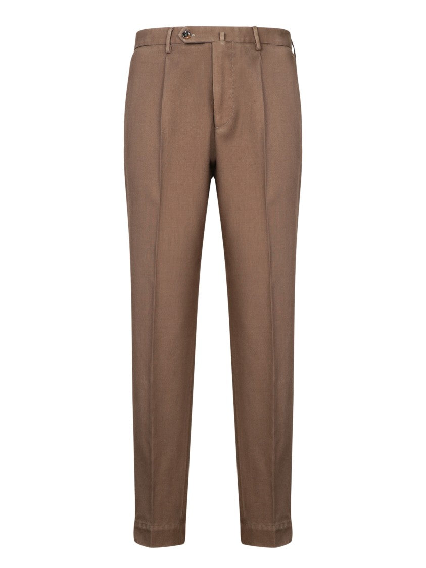 Dell'oglio Tailored Brown Trousers With Subtle Pleats