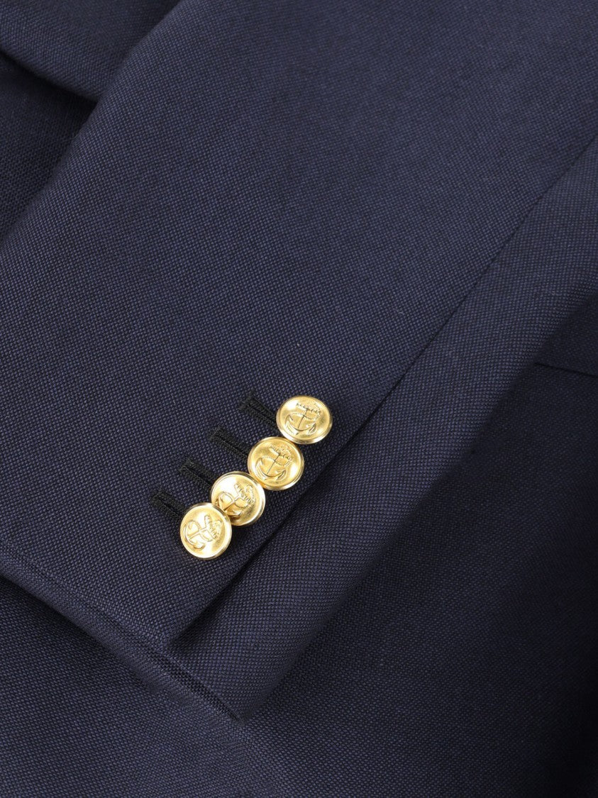 Kaptain Sunshine Navy Blue Double-Breasted Wool Blend Blazer