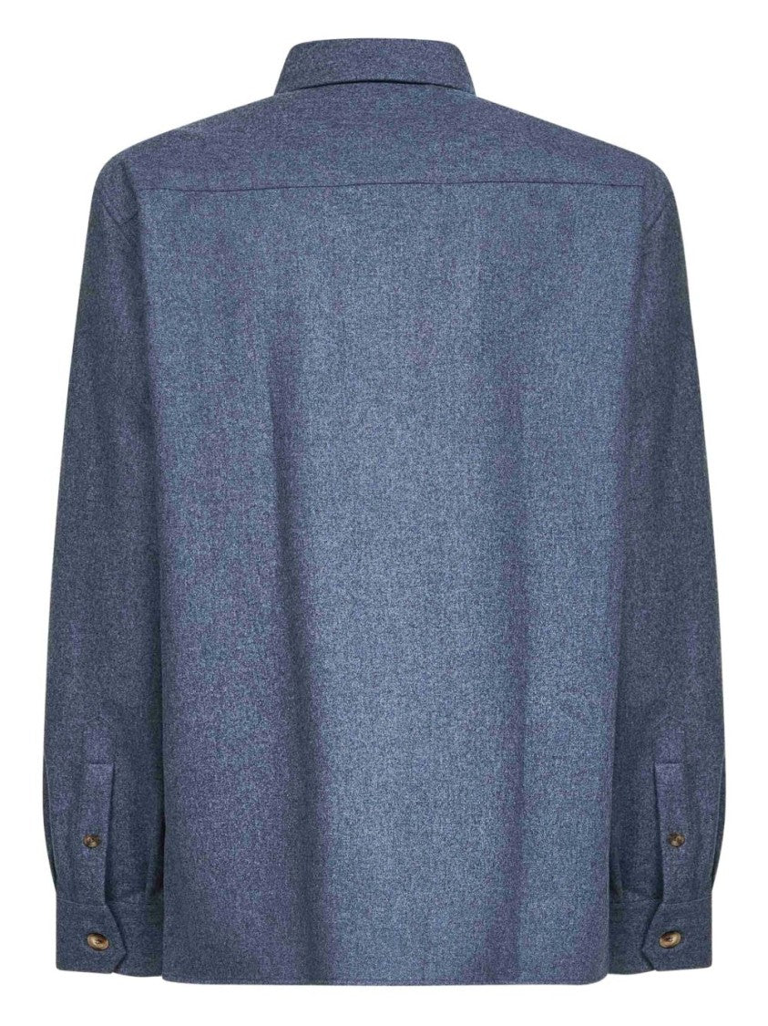 Brunello Cucinelli Pointed Collar Wool Shirt With Buttoned Flap Pockets