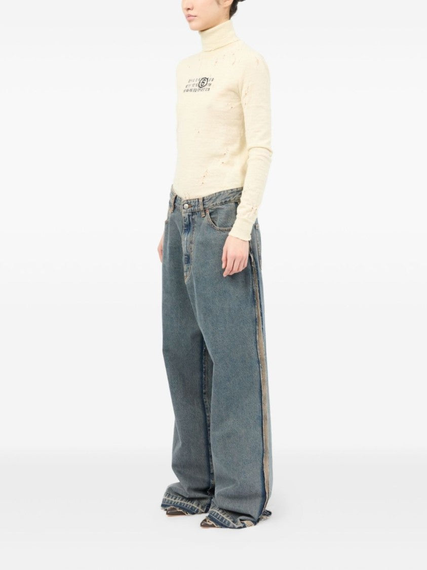Mm6 By Maison Margiela Relaxed Wide-Leg Jeans With Distressed Edges