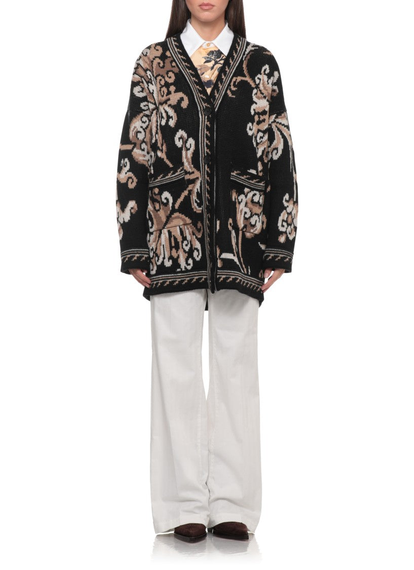 Etro Wool Cardigan With Intricate Motifs And Button Closure